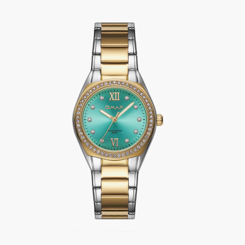 Omax Women's Gold and Aqua Analog Watch - Image 1